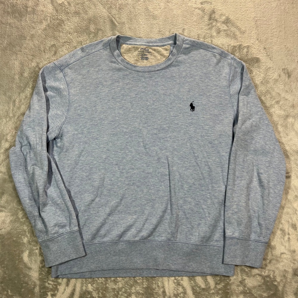 Polo Ralph Lauren Sweatshirt Men Medium Light Blue Heathered Cotton Pullover